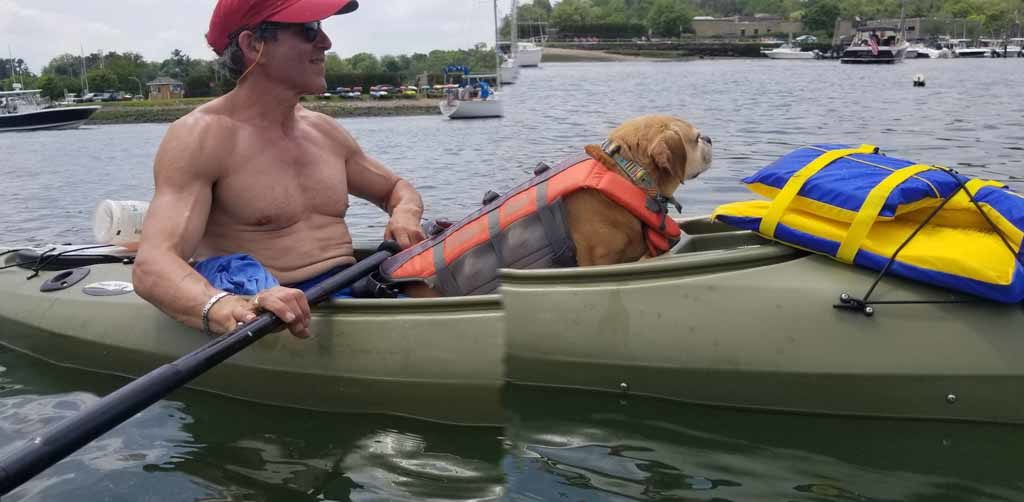 Robert and Maxx Dog Commander Greenwich Harbor kayaking